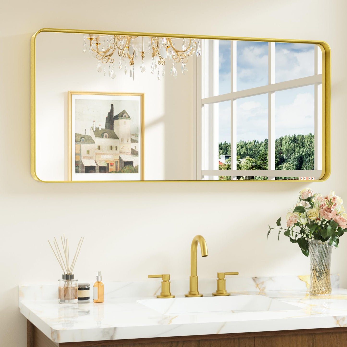 Keonjinn 20 x 30 Inch Brushed Nickel Bathroom Mirrors for Over Sink