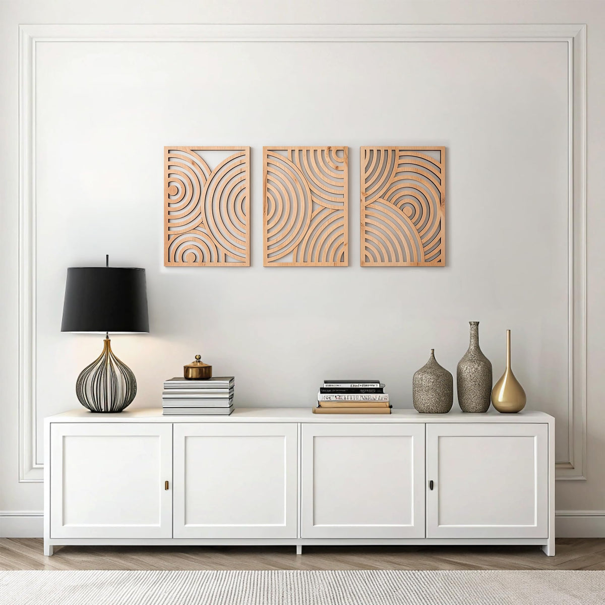 qmmp Modern Wooden Wall Sculptures - Set of 3 - Home Decor Accent - Large Wall Art for Living Room, Bedroom, Office - Easy Installation (Walnut, Large - Tree Leaves)