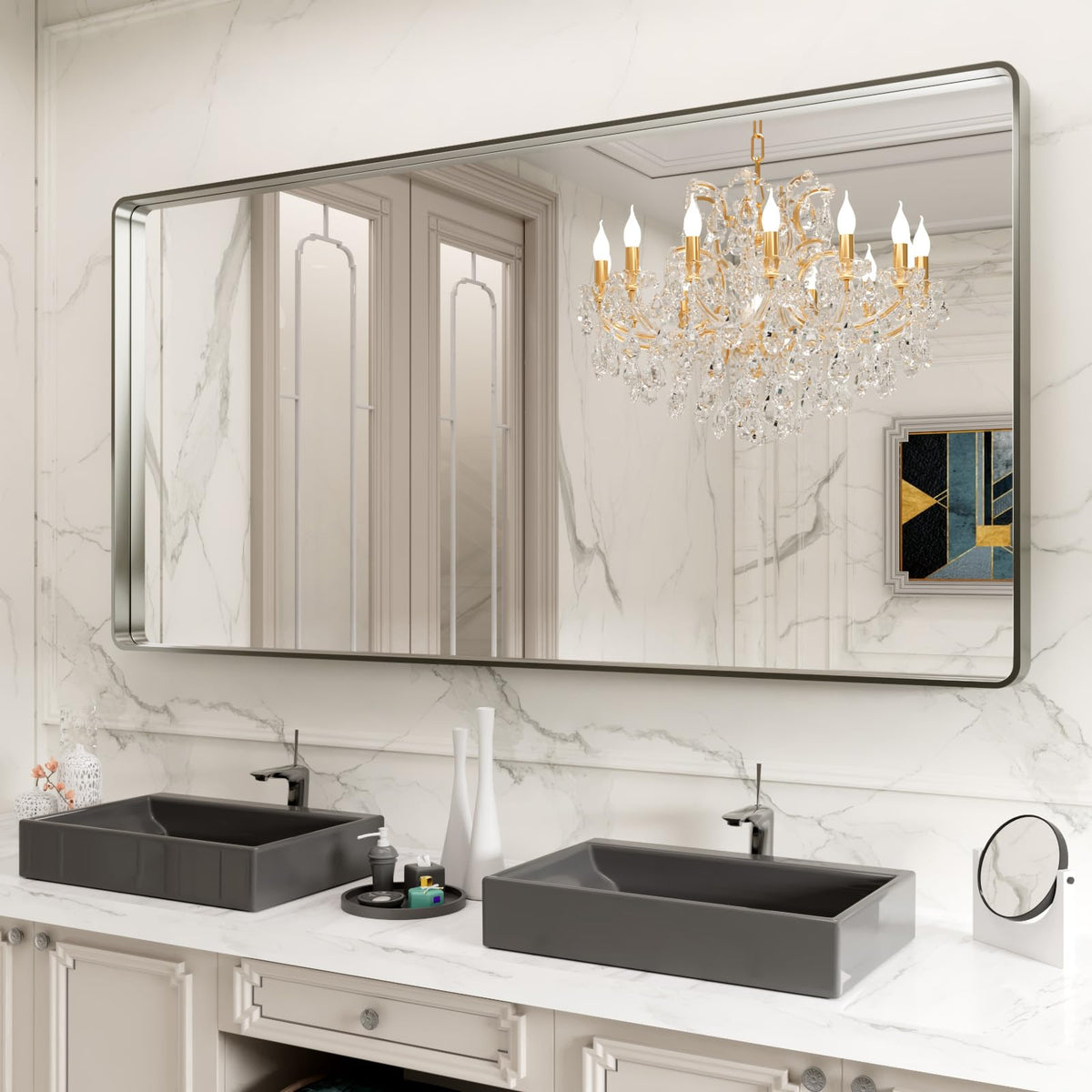 LOAAO 22X30 Inch Black Bathroom Mirror Metal Framed