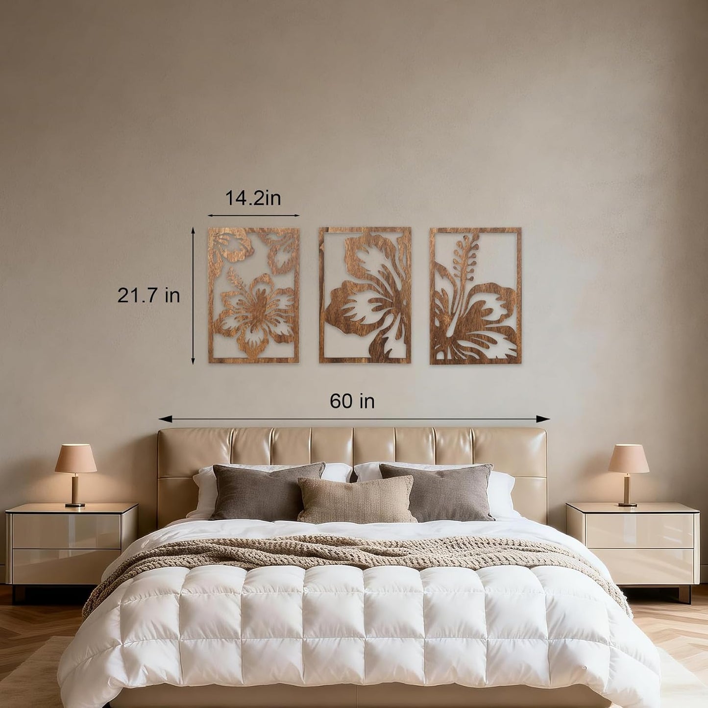 Motivilla Wood Wall Art Set of 3, Dark Floral Decor for Living Room