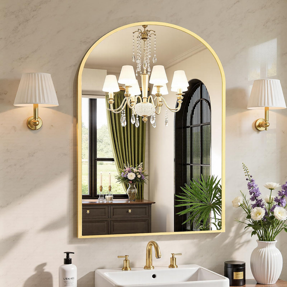 Sweetcrispy 20"x30" Arched Gold Bathroom Mirrors for Wall