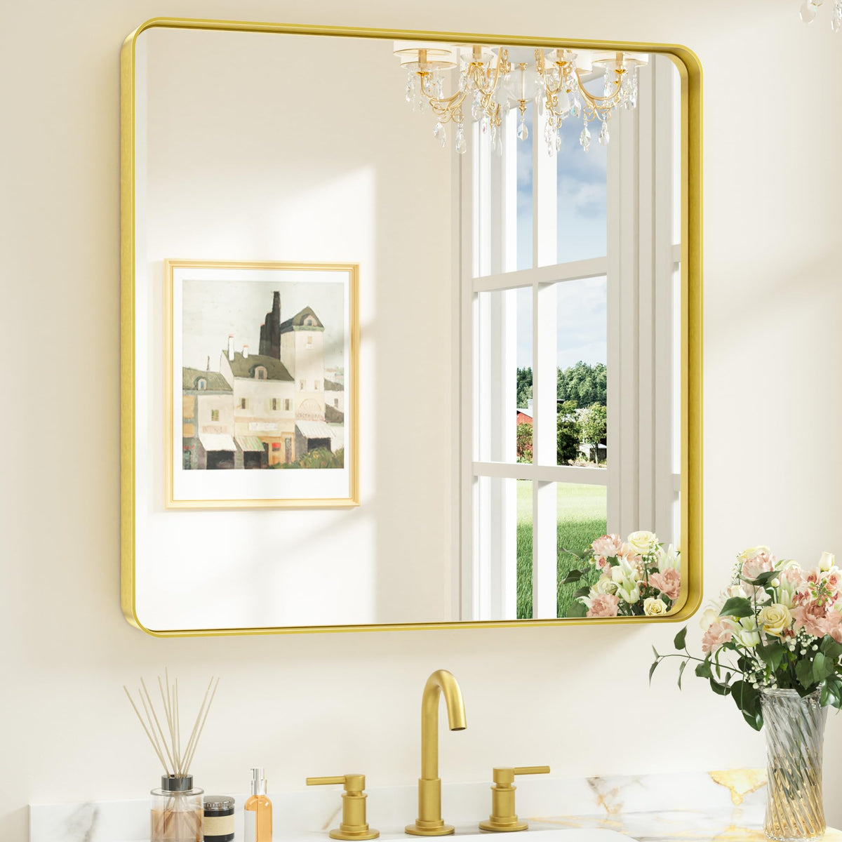 Keonjinn 20 x 30 Inch Brushed Nickel Bathroom Mirrors for Over Sink