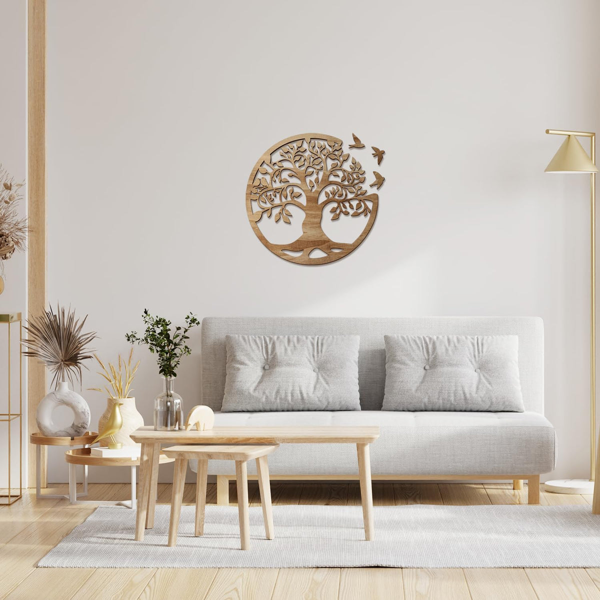 Wooden Tree of Life Wall Art 12 Inch Round Tree Life Wall Decor with 3 Bird