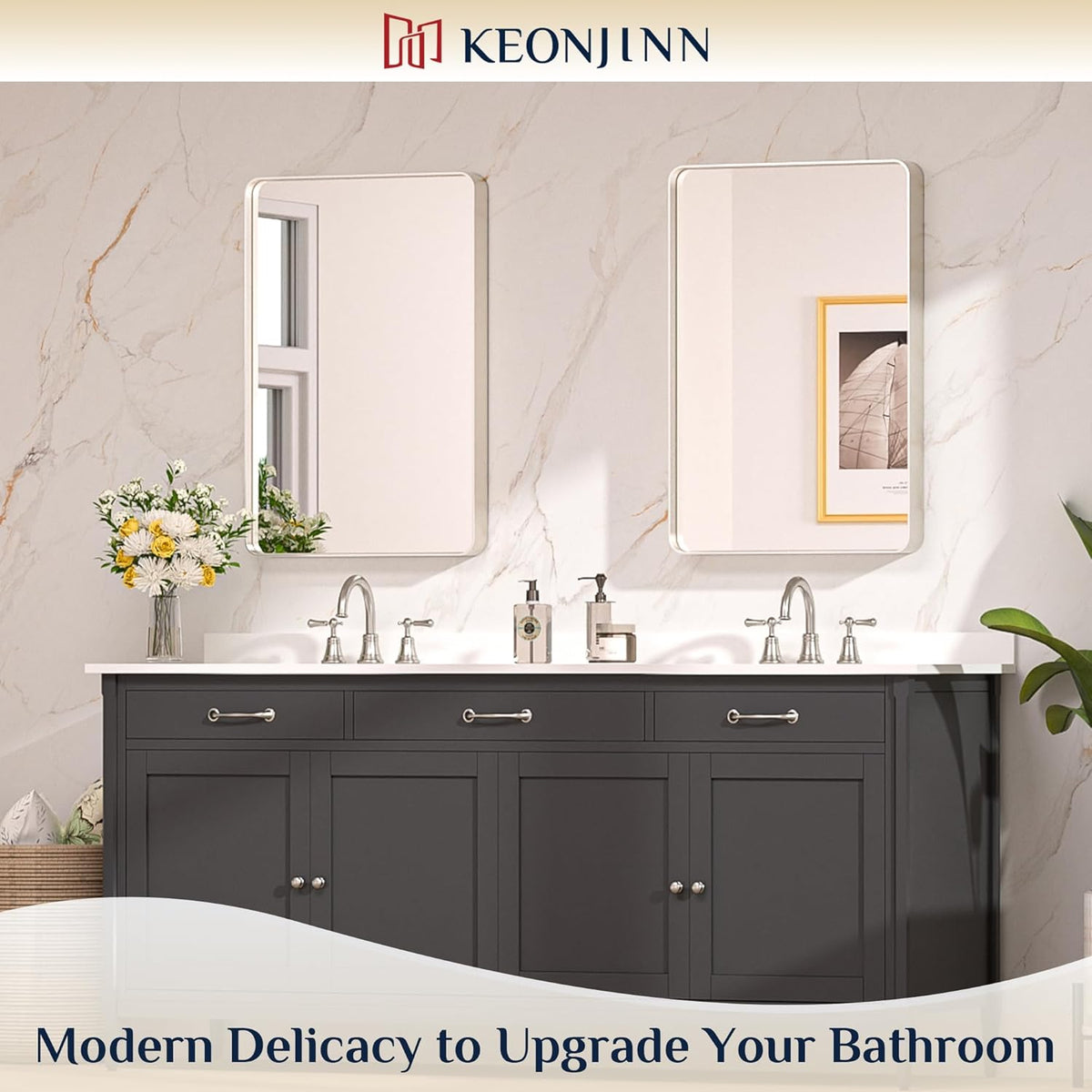 Keonjinn 20 x 30 Inch Brushed Nickel Bathroom Mirrors for Over Sink