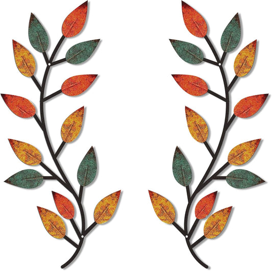 Zhengmy 2 Pcs Metal Leaf Wall Art Vine Branch Decor,Lively Colors