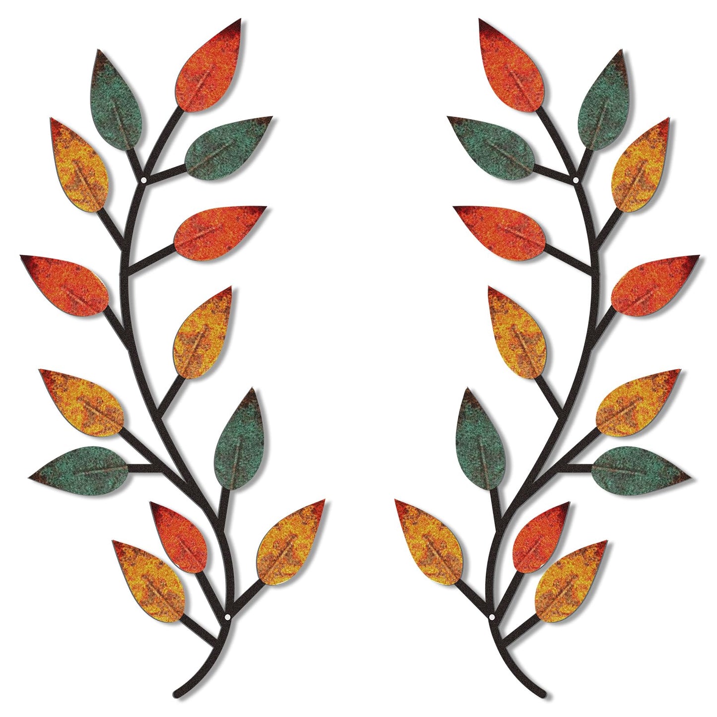 Zhengmy 2 Pcs Metal Leaf Wall Art Vine Branch Decor,Lively Colors