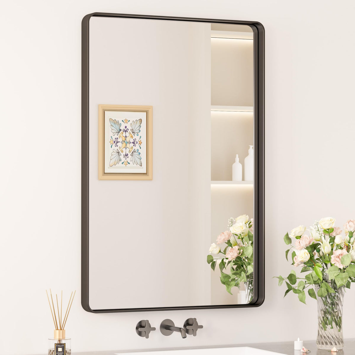 Keonjinn 20 x 30 Inch Brushed Nickel Bathroom Mirrors for Over Sink