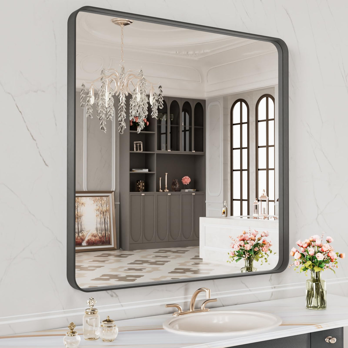 LOAAO 22X30 Inch Black Bathroom Mirror Metal Framed