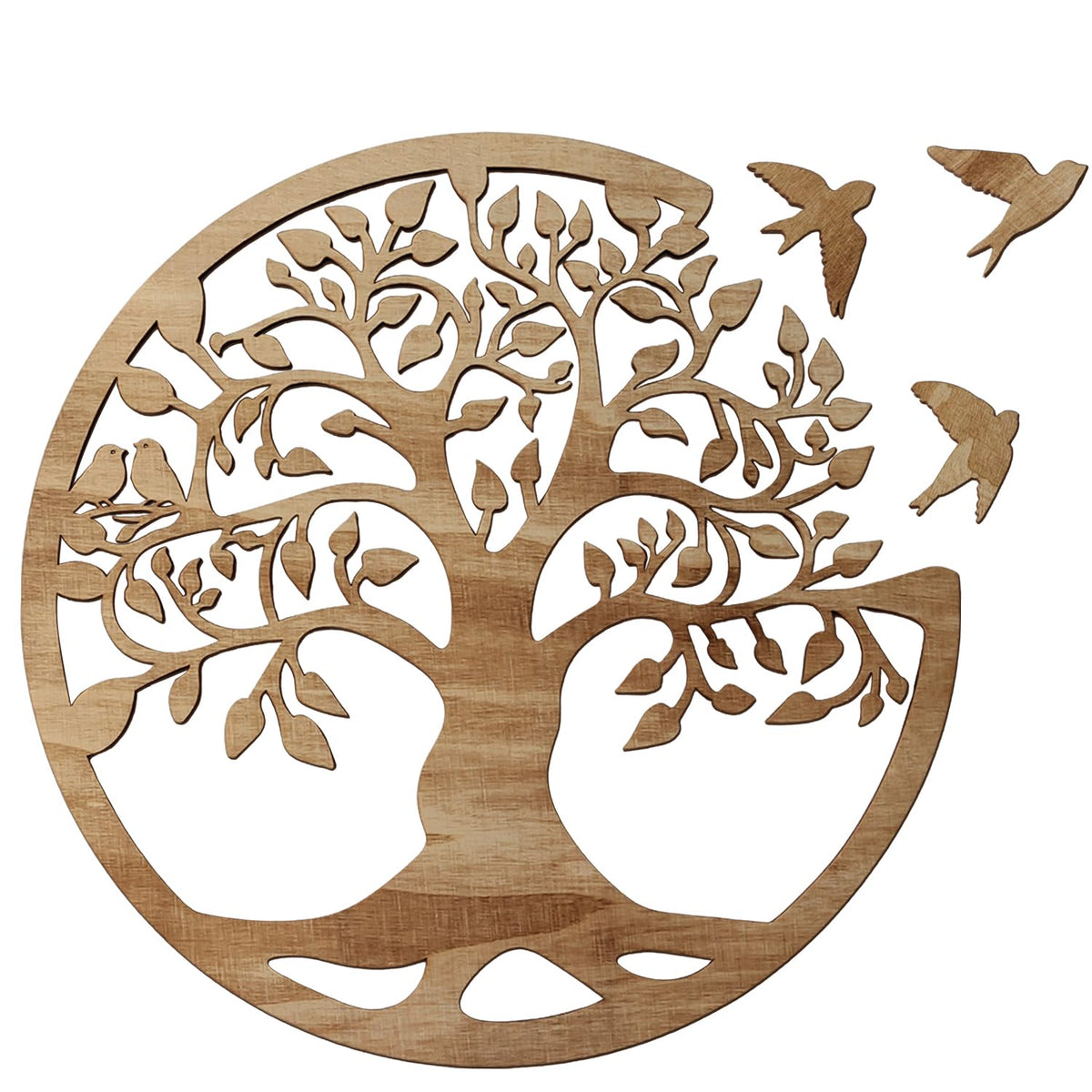 Wooden Tree of Life Wall Art 12 Inch Round Tree Life Wall Decor with 3 Bird