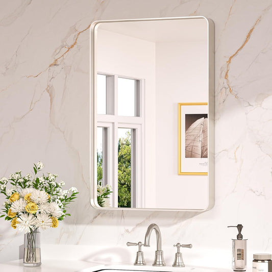 Keonjinn 20 x 30 Inch Brushed Nickel Bathroom Mirrors for Over Sink