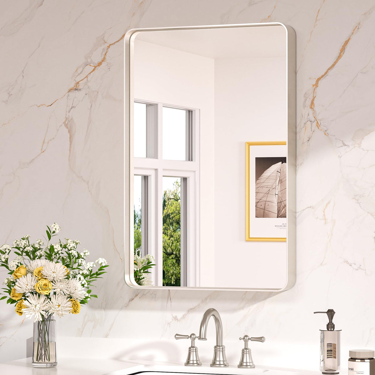 Keonjinn 20 x 30 Inch Brushed Nickel Bathroom Mirrors for Over Sink