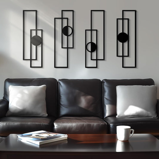 Cuspin Abstract Metal Wall Art Large Modern Black Geometric Decor Set of 4
