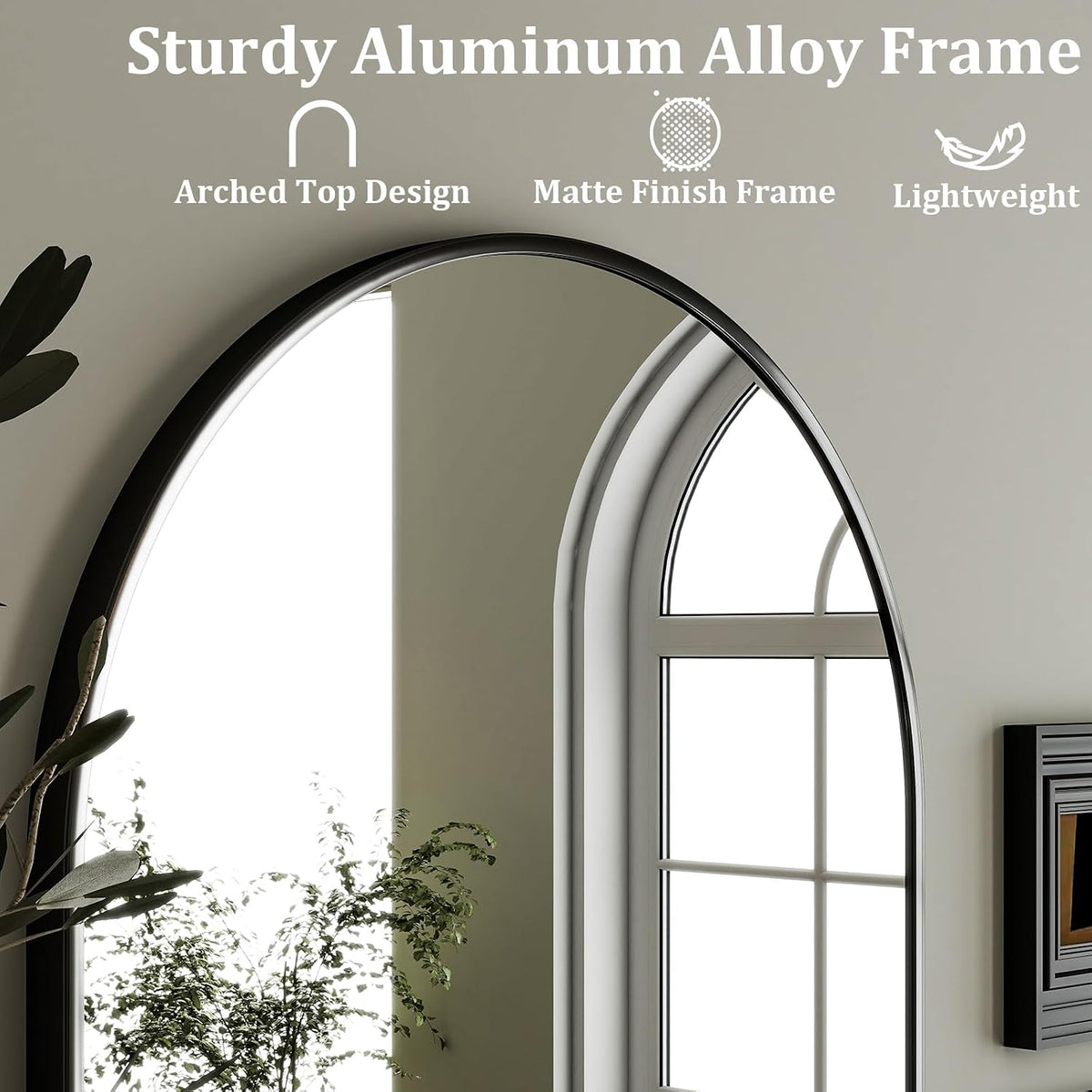 HARRITPURE Arched Wall Mirror 24"x36" Black Metal Frame Vanity Mirrors