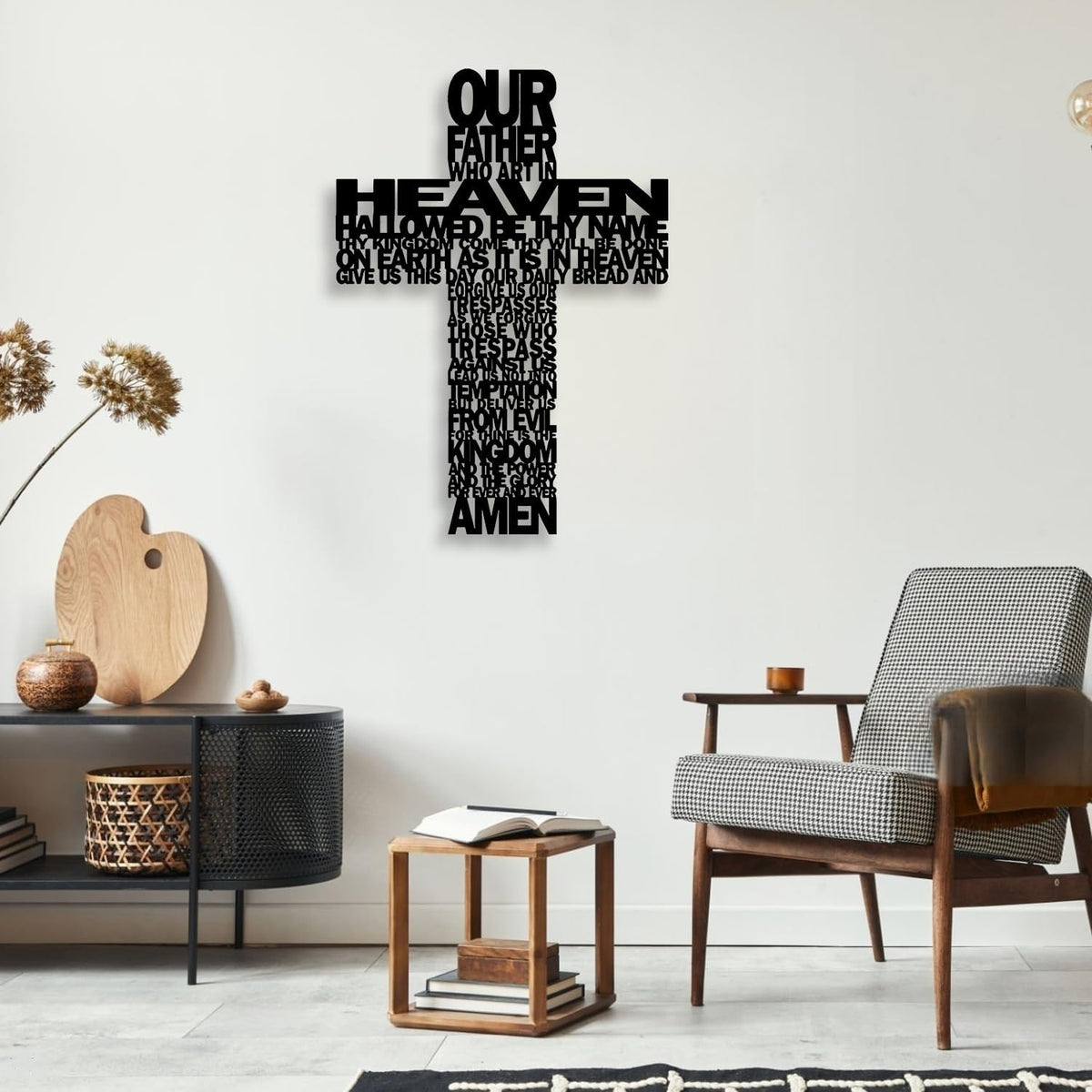 LIYOUYA Metal Cross Wall Decor - Rustic Farmhouse Decor Black Prayer Text Cross Wall Art Home Decor for Living Room, Bathroom, Bedroom, Dining Room, Office, Church (Black)