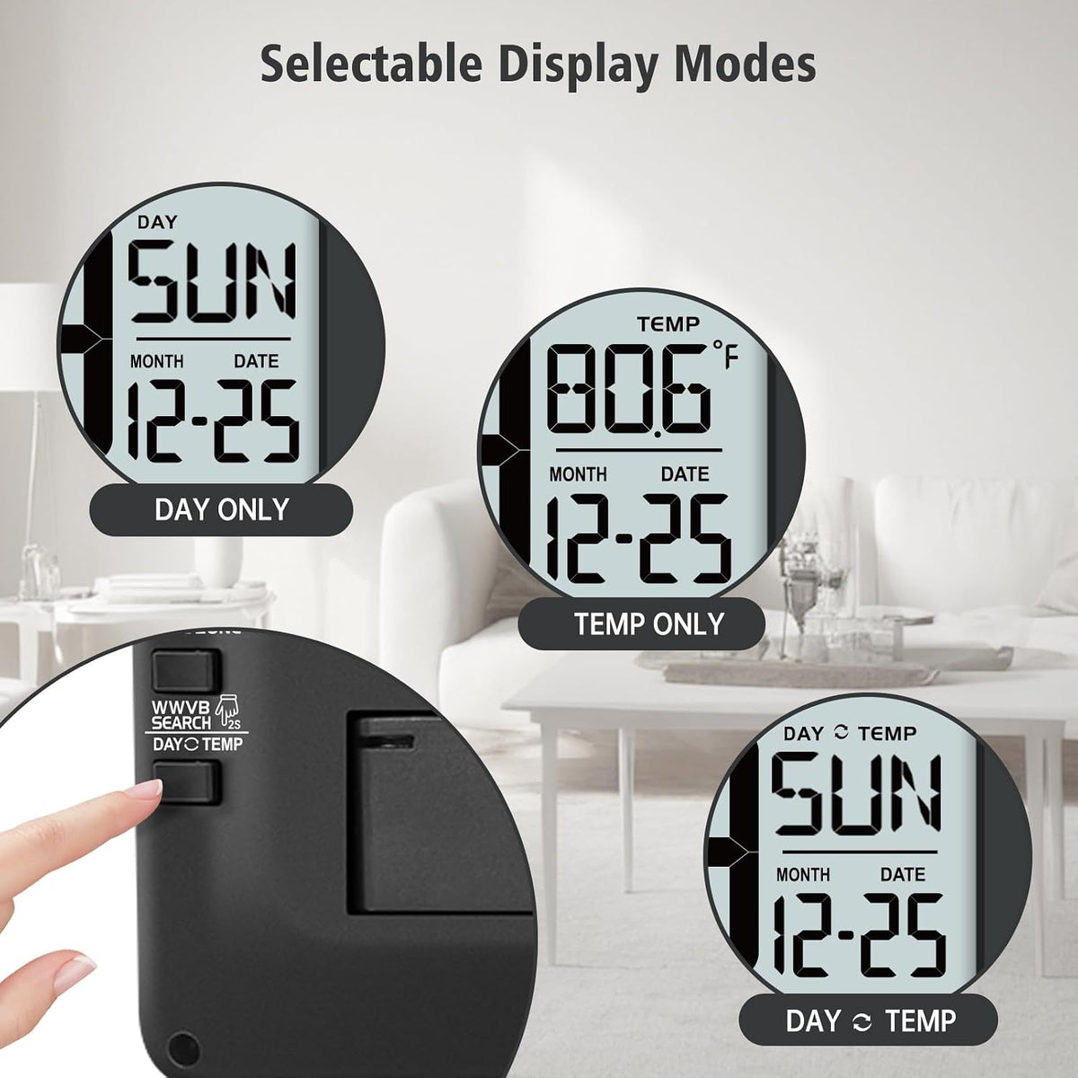 WallarGe 14.5'' Atomic Digital Wall Clock Battery Operated with Backlight