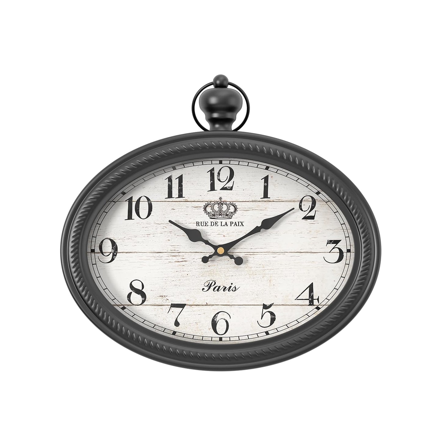 Retro Oval Wall Clock. Black Vintage Antique Style
