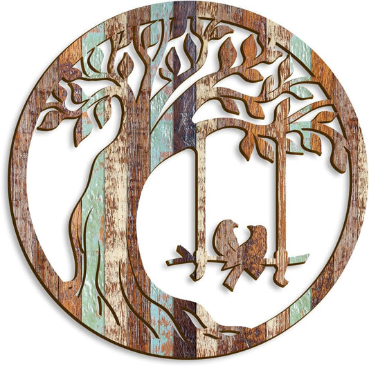 Oubasa Wooden Wall Plaque Tree of Life Birds, 12 Inch, Brown