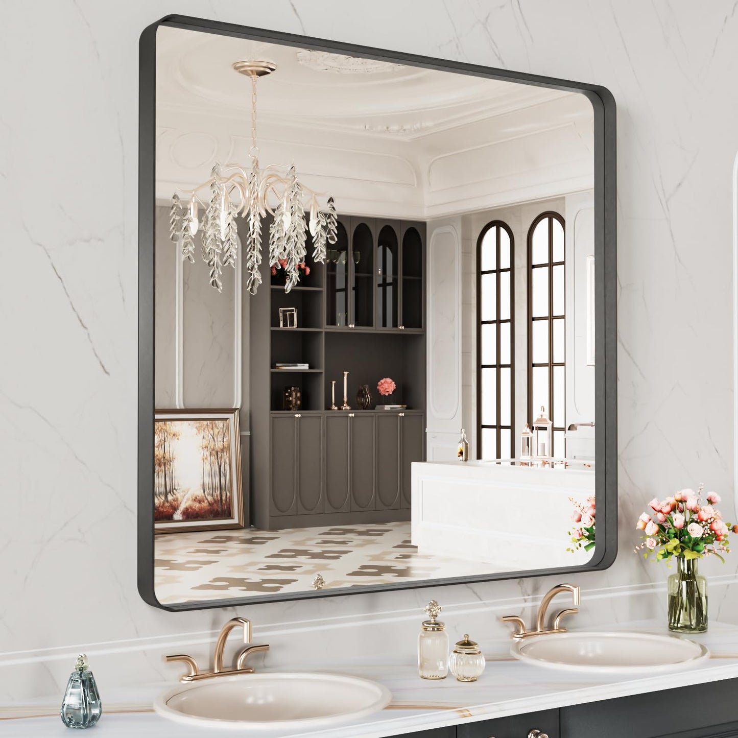 LOAAO 22X30 Inch Black Bathroom Mirror Metal Framed