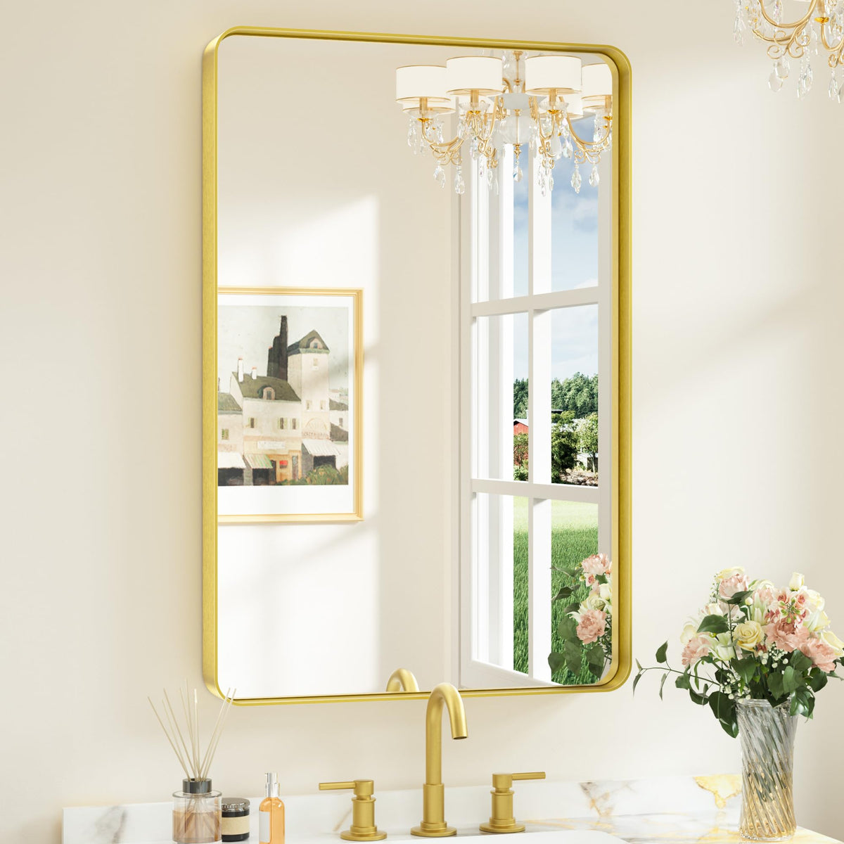 Keonjinn 20 x 30 Inch Brushed Nickel Bathroom Mirrors for Over Sink