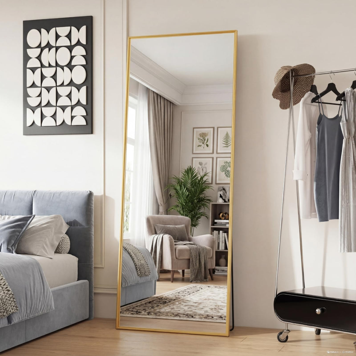 Mirror Full Length, Upgraded 16"x59" Body Wall Mirrors with Shatter-Proof Glass, Floor Standing, Hanging or Leaning, Tall Mirror with Stand Aluminum Alloy Frame for Bedroom Cloakroom