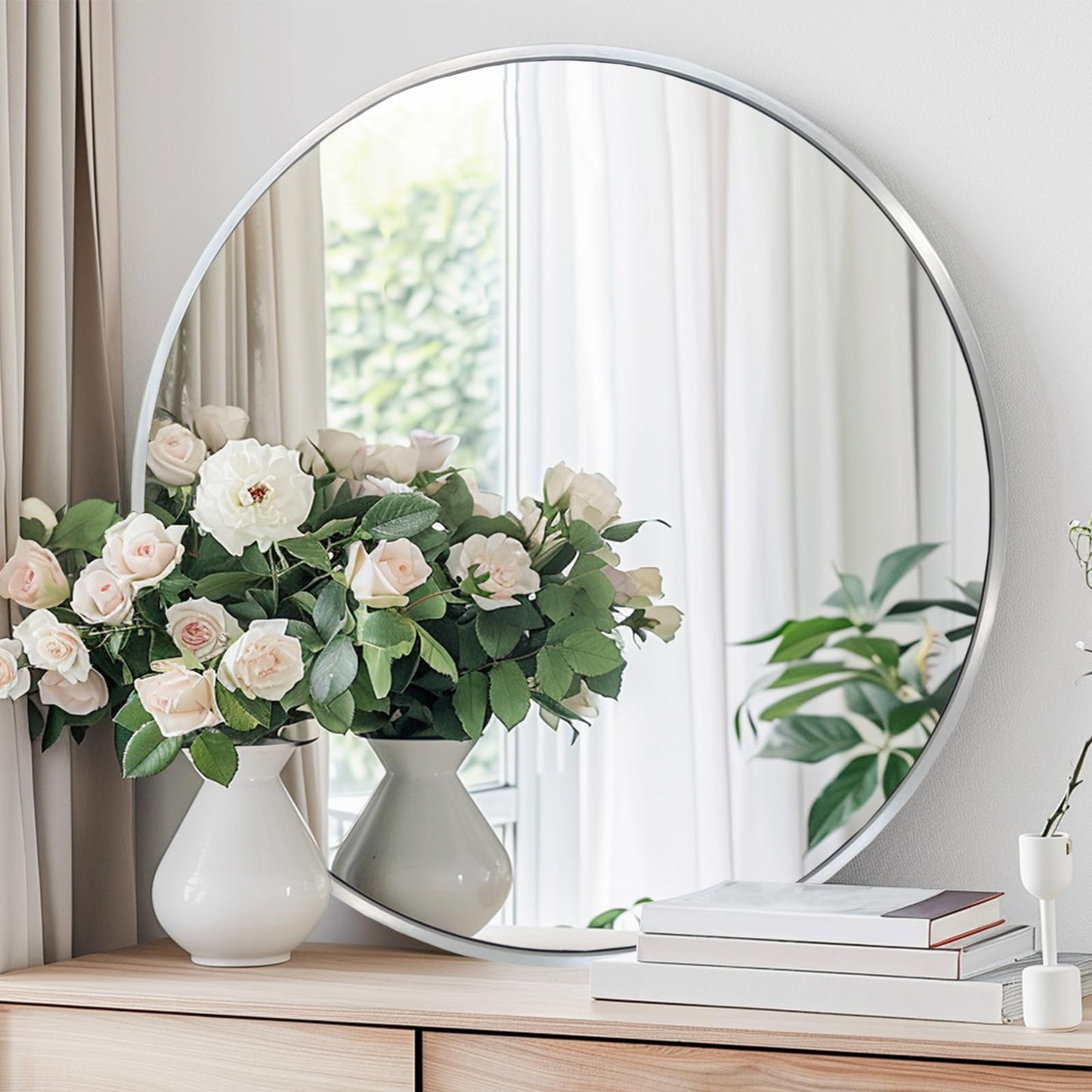 Round Mirror 30 inch, Circle Black Mirror, Matte Black Metal Frame
