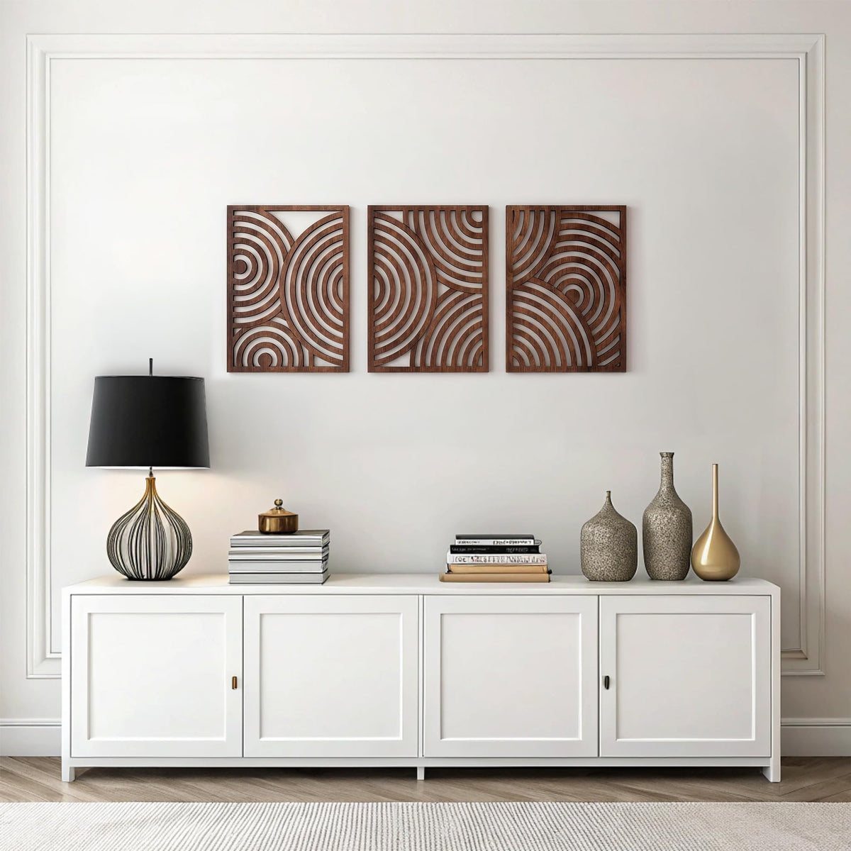 qmmp Modern Wooden Wall Sculptures - Set of 3 - Home Decor Accent - Large Wall Art for Living Room, Bedroom, Office - Easy Installation (Walnut, Large - Tree Leaves)