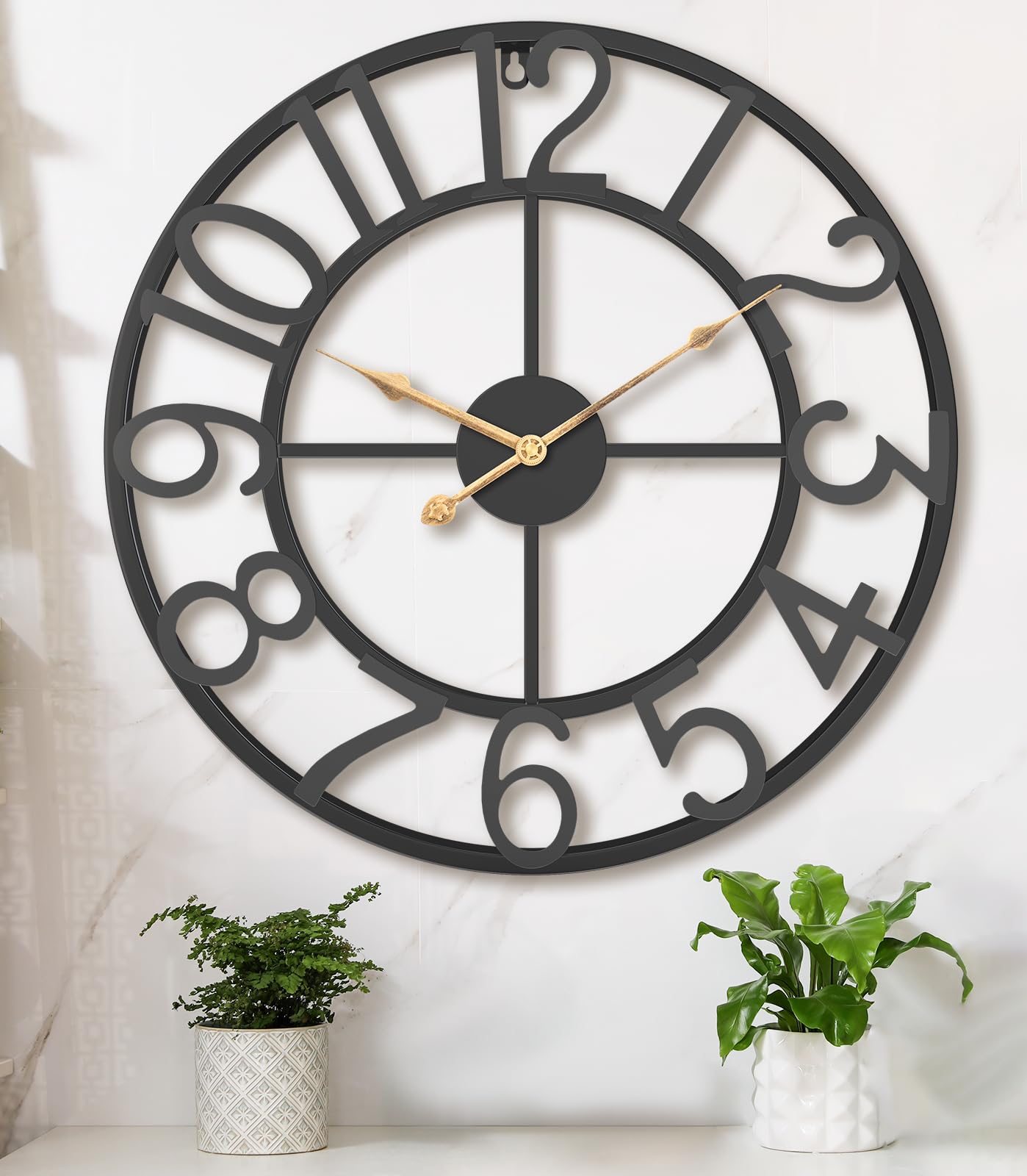 Pytha Sight 24 Inch Roman Numerals Large Wall Clocks for Living Room Decor