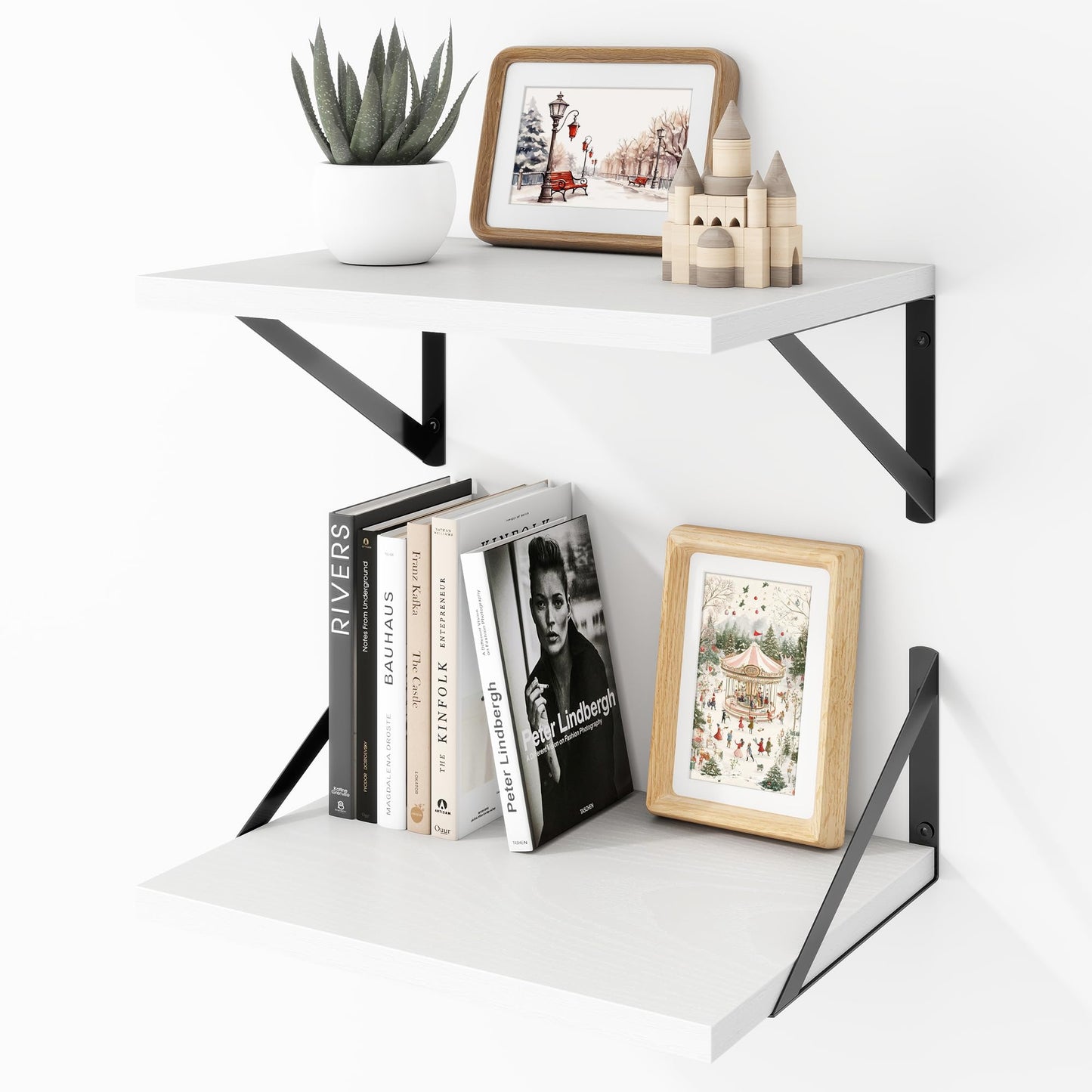 Acovy Deep Floating Shelves Wall Mounted, 36"x12" Brown Wood Shelves with Brackets Set of 2 for Bedroom, Living Room, Bathroom, Kitchen, Office - Storage & Display Shelf for Decor, Books, Plants