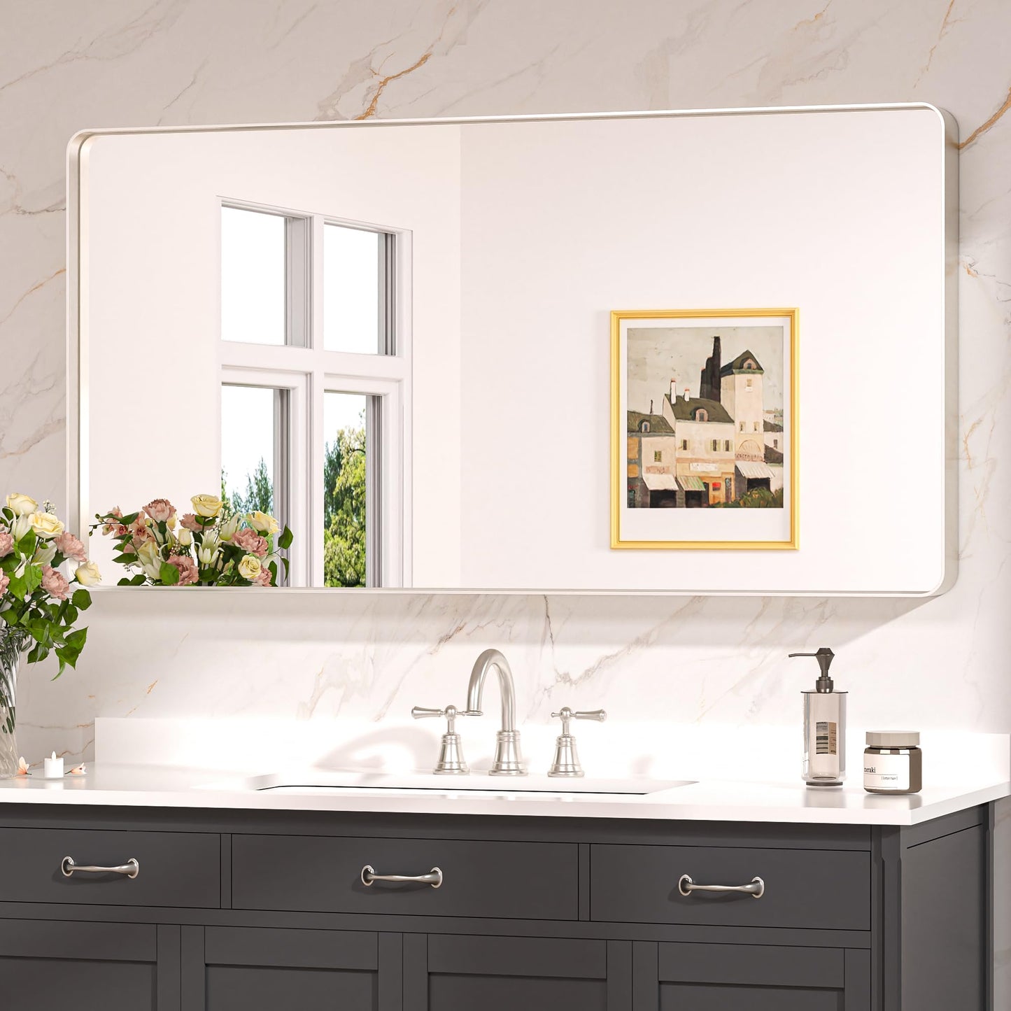 Keonjinn 20 x 30 Inch Brushed Nickel Bathroom Mirrors for Over Sink