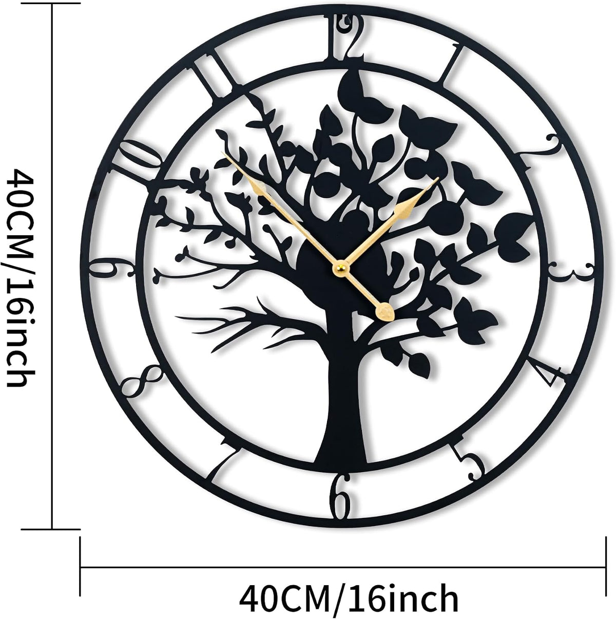 16 Inch Wall Clock, Tree of Life Metal Non Ticking for Living Room