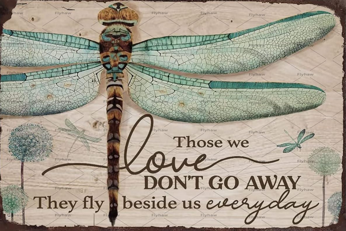 Flyhaw Creative Tin Sign Green Dragonfly Funny Novelty Metal Retro Wall Decor For Home Gate Garden Bars Restaurants Cafes Office Store Pubs Club Gift for Home Coffee Wall Decor 8x12 Inch