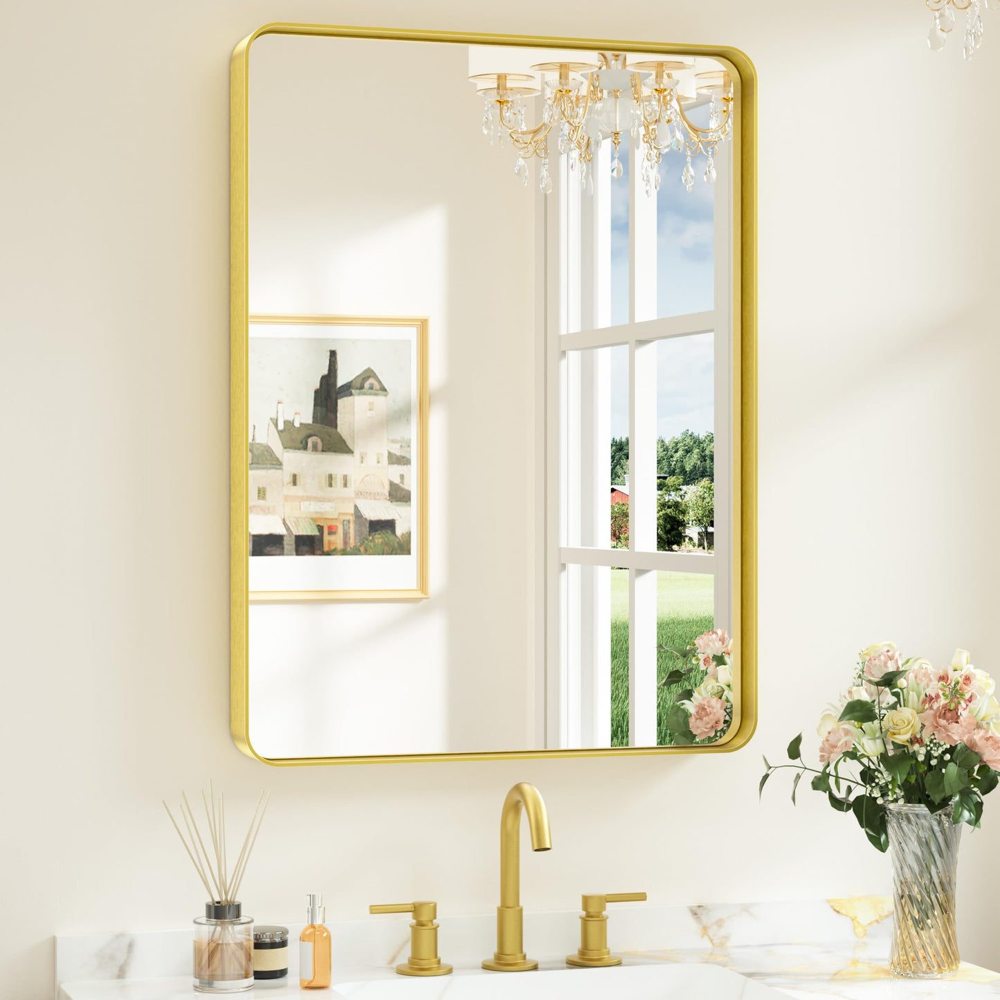 Keonjinn 20 x 30 Inch Brushed Nickel Bathroom Mirrors for Over Sink