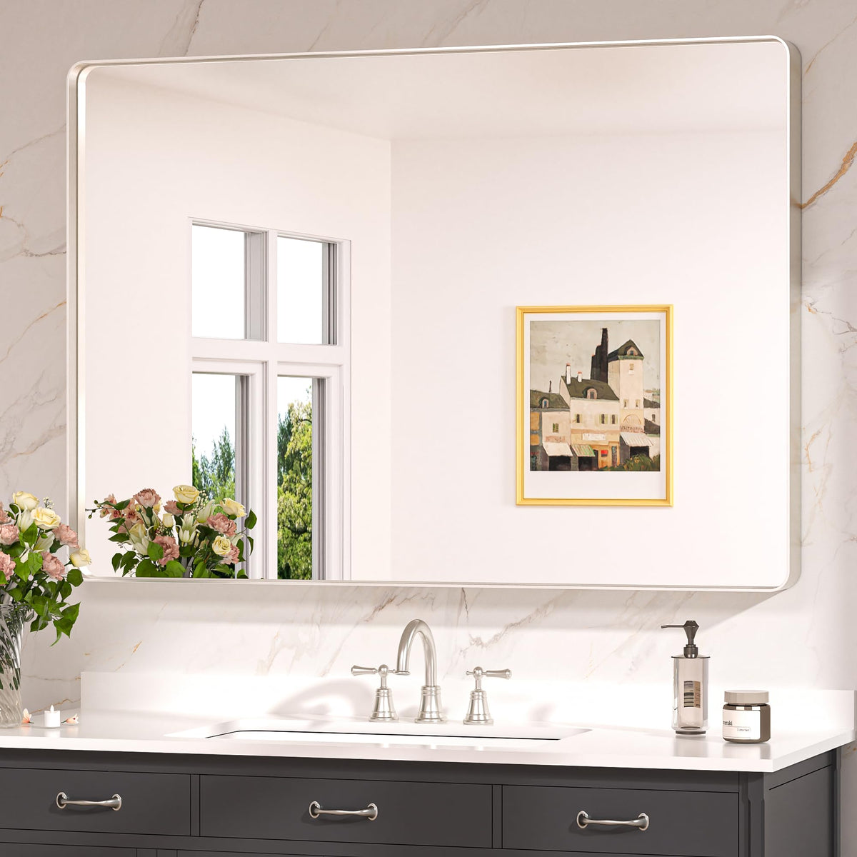 Keonjinn 20 x 30 Inch Brushed Nickel Bathroom Mirrors for Over Sink