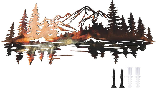 Novabright Decorative Wall Metal Mountain Wall Art Reflection Ridge Natural Forest Mountain Decor 13.8 x 6.3 Inch Small Rustic Summit Ornament for Home Living Room Bedroom Office Indoor Outdoor Decor