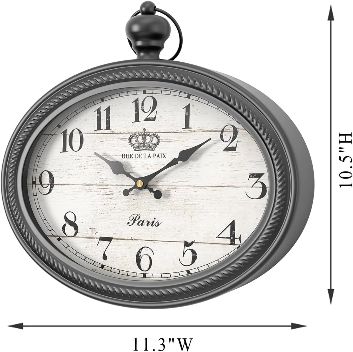 Retro Oval Wall Clock. Black Vintage Antique Style