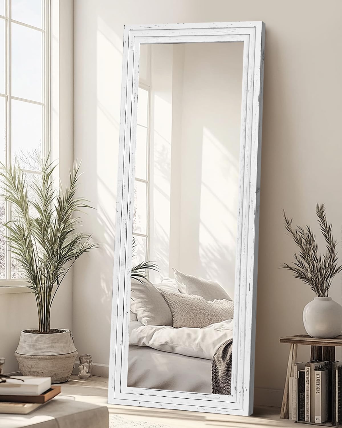48x16in Oval Full Length Mirror Solid Wood Frame, Brown
