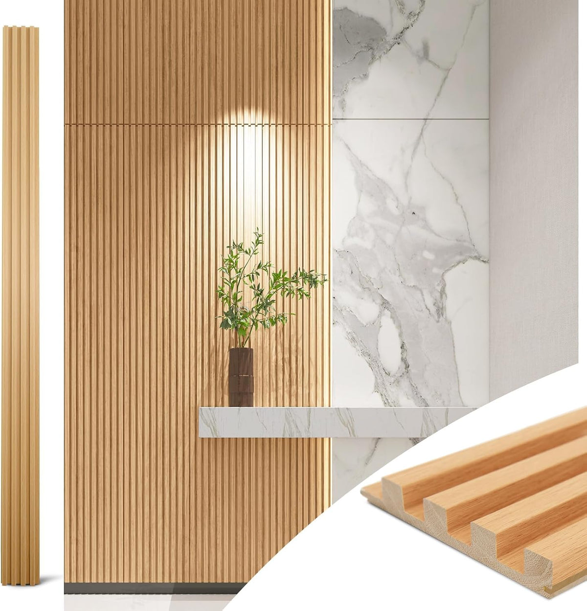 Art3d 108 x 5.7 Inch Slat Solid Wood Wall Paneling for Interior Decor, Oak