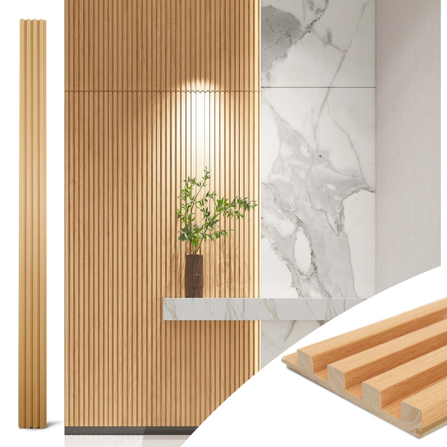 Art3d 108 x 5.7 Inch Slat Solid Wood Wall Paneling for Interior Decor, Oak