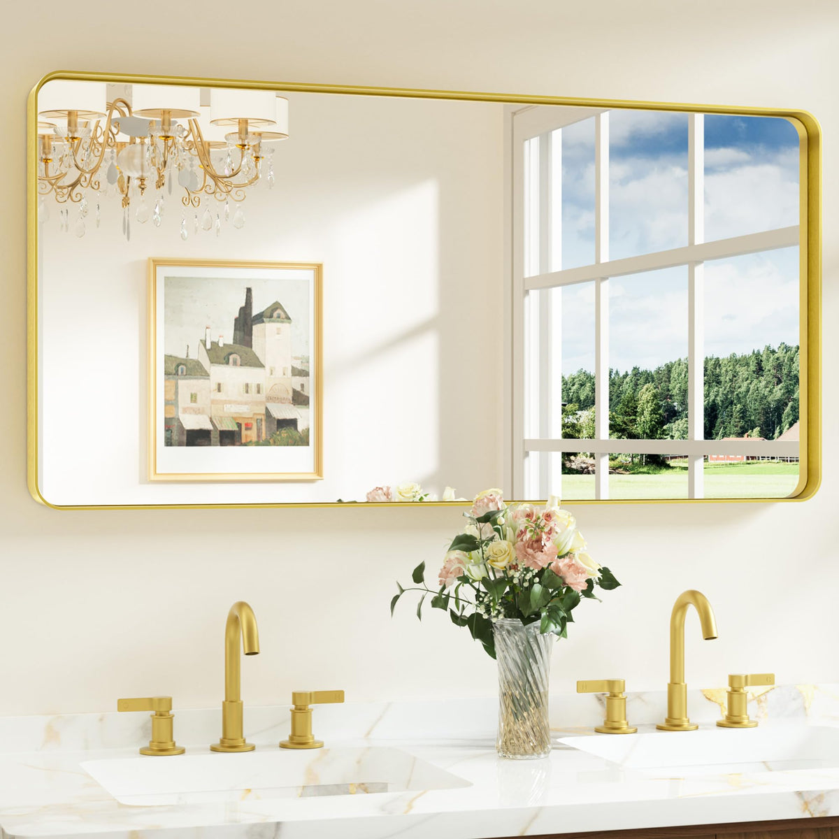 Keonjinn 20 x 30 Inch Brushed Nickel Bathroom Mirrors for Over Sink