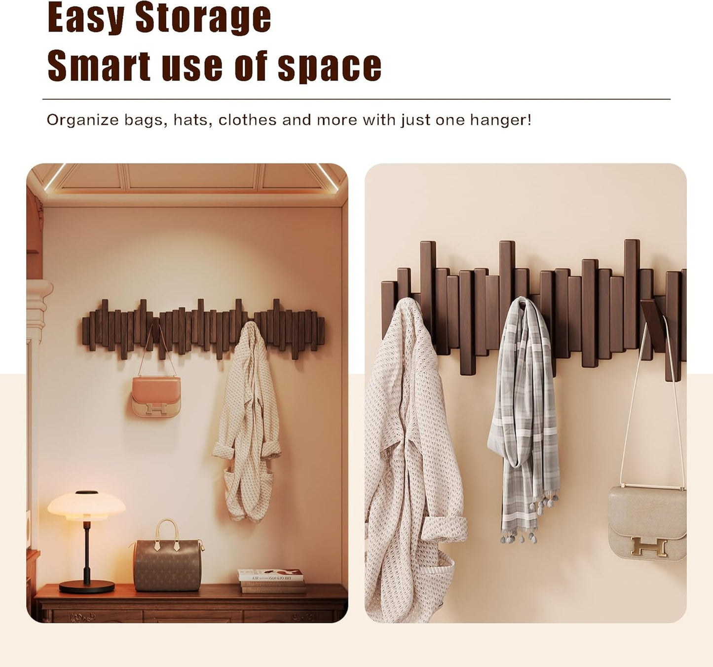Coat Rack Wall Mount Piano Flip Down Wall Hook Rack 7 Hooks Walnut