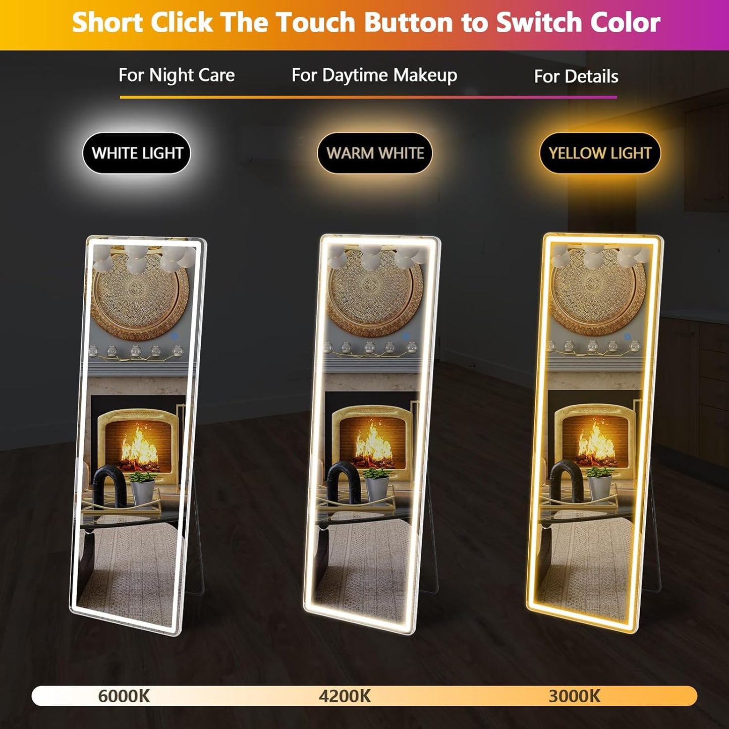 Sweetcrispy LED Full Length Floor Mirror, 65"x21" Lighted Full Body Mirror