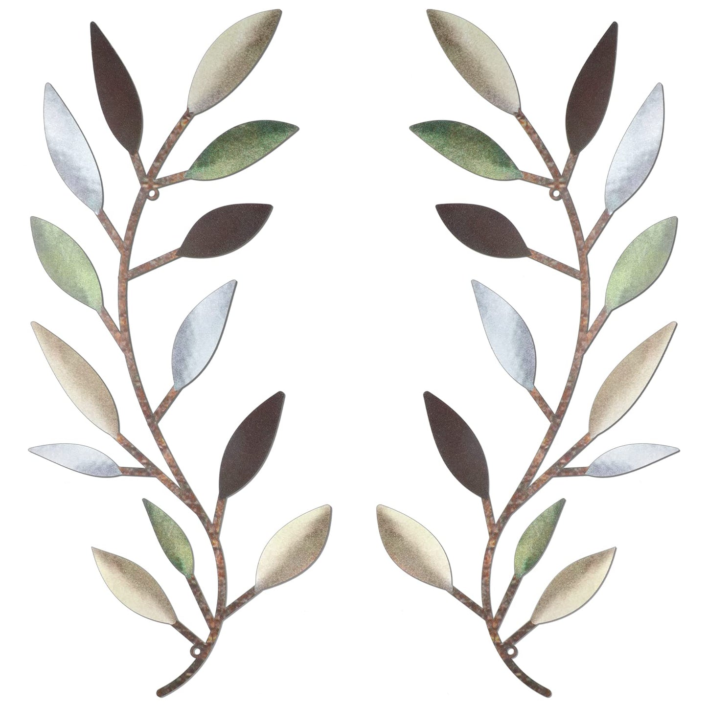 Zhengmy 2 Pcs Metal Leaf Wall Art Vine Branch Decor,Bright Colors