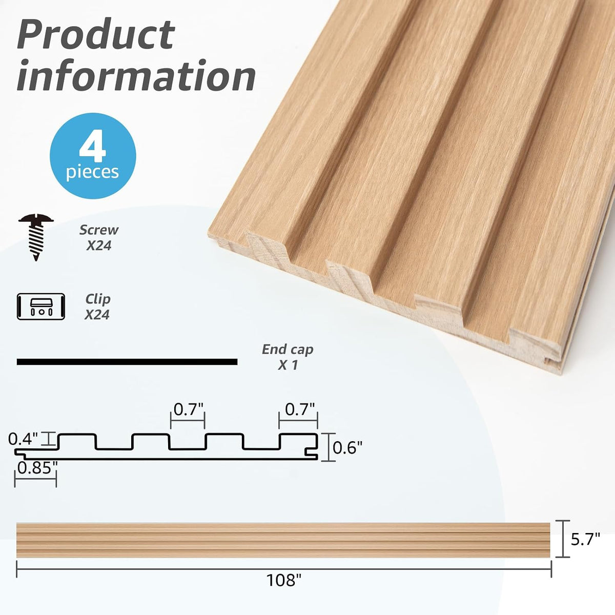 Art3d 108 x 5.7 Inch Slat Solid Wood Wall Paneling for Interior Decor, Oak