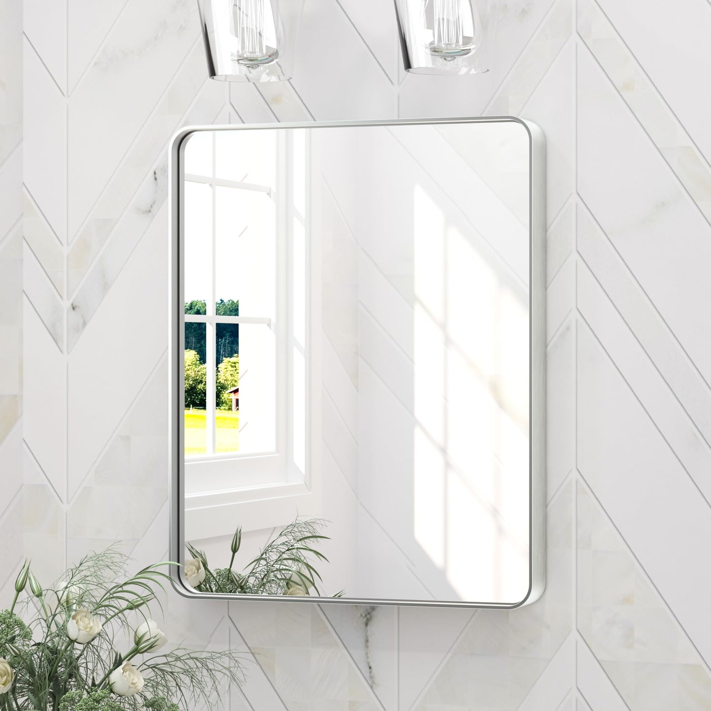 Keonjinn 20 x 30 Inch Brushed Nickel Bathroom Mirrors for Over Sink