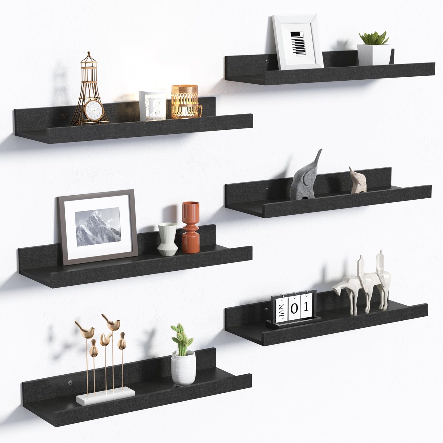 upsimples Floating Shelves for Wall Decor and Storage, Brown, 6Pcs 15.7''