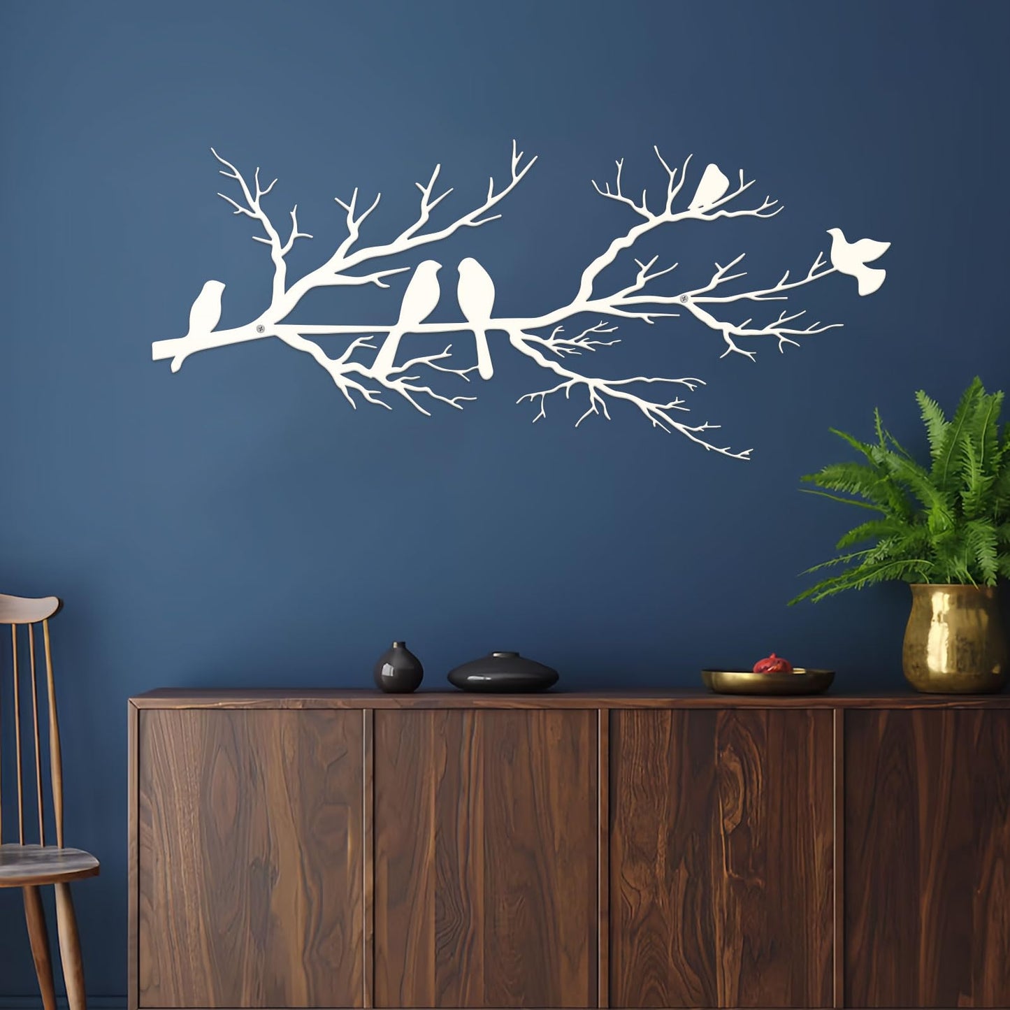Metal Birds Wall Art, Metal Vivid Birds on Branch Silhouette Wall Decor Black Leaves with Bird Outdoor Hanging Wall Sculpture for Home Balcony Garden(Large)