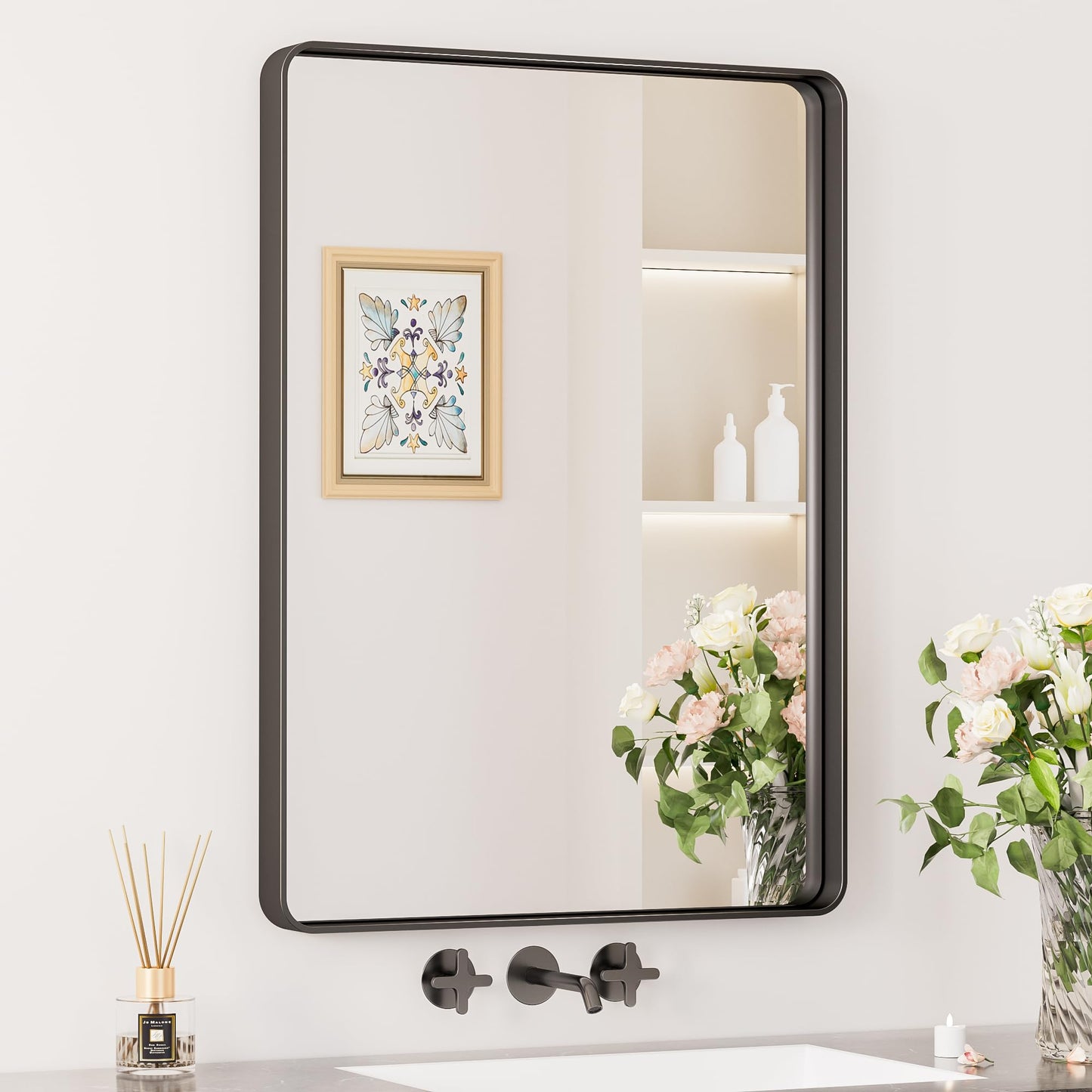 Keonjinn 20 x 30 Inch Brushed Nickel Bathroom Mirrors for Over Sink