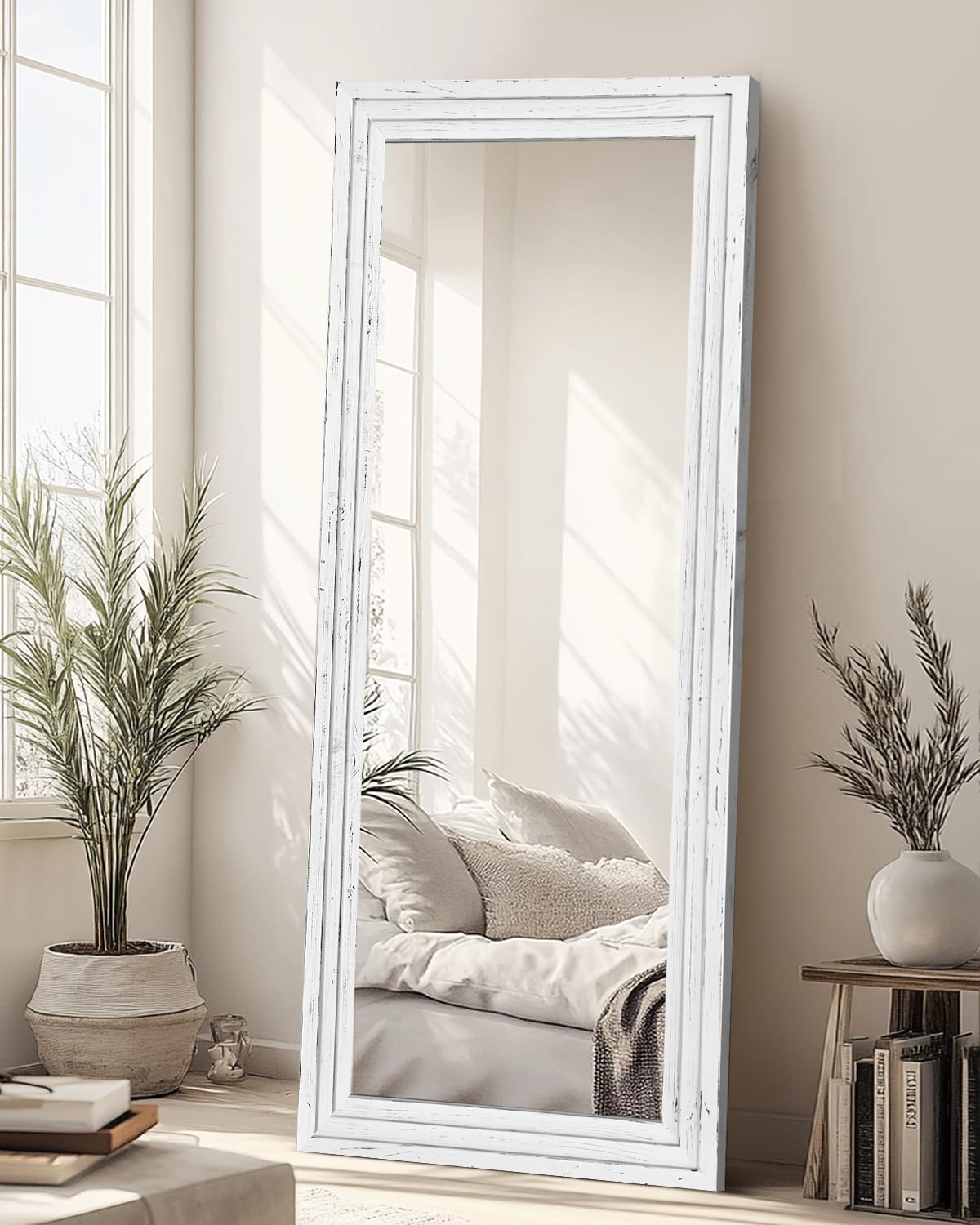 48x16in Oval Full Length Mirror Solid Wood Frame, Brown