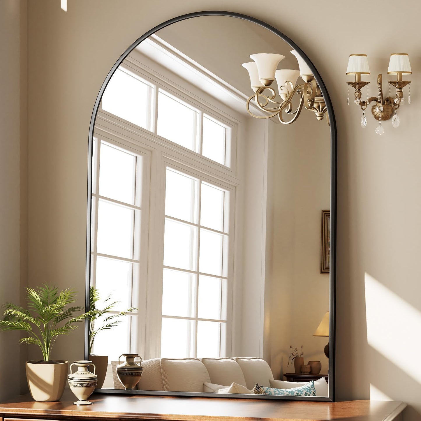HARRITPURE Arched Wall Mirror 24"x36" Black Metal Frame Vanity Mirrors