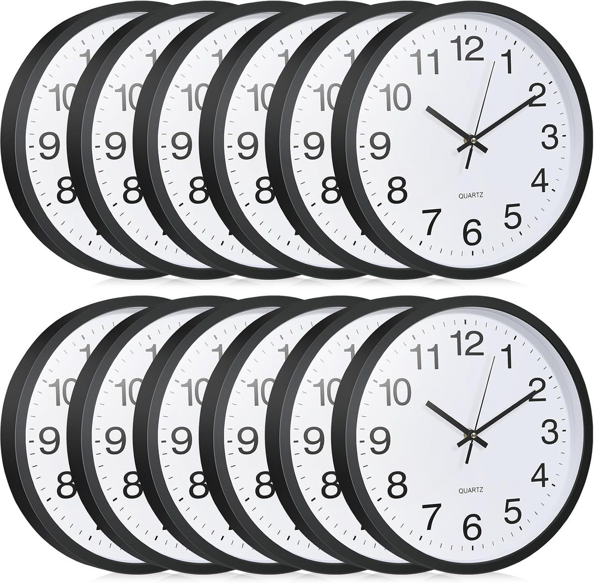 Inbagi 12 Pcs Silent Wall Clocks 12 Inch Large Quartz Analog Clock Black